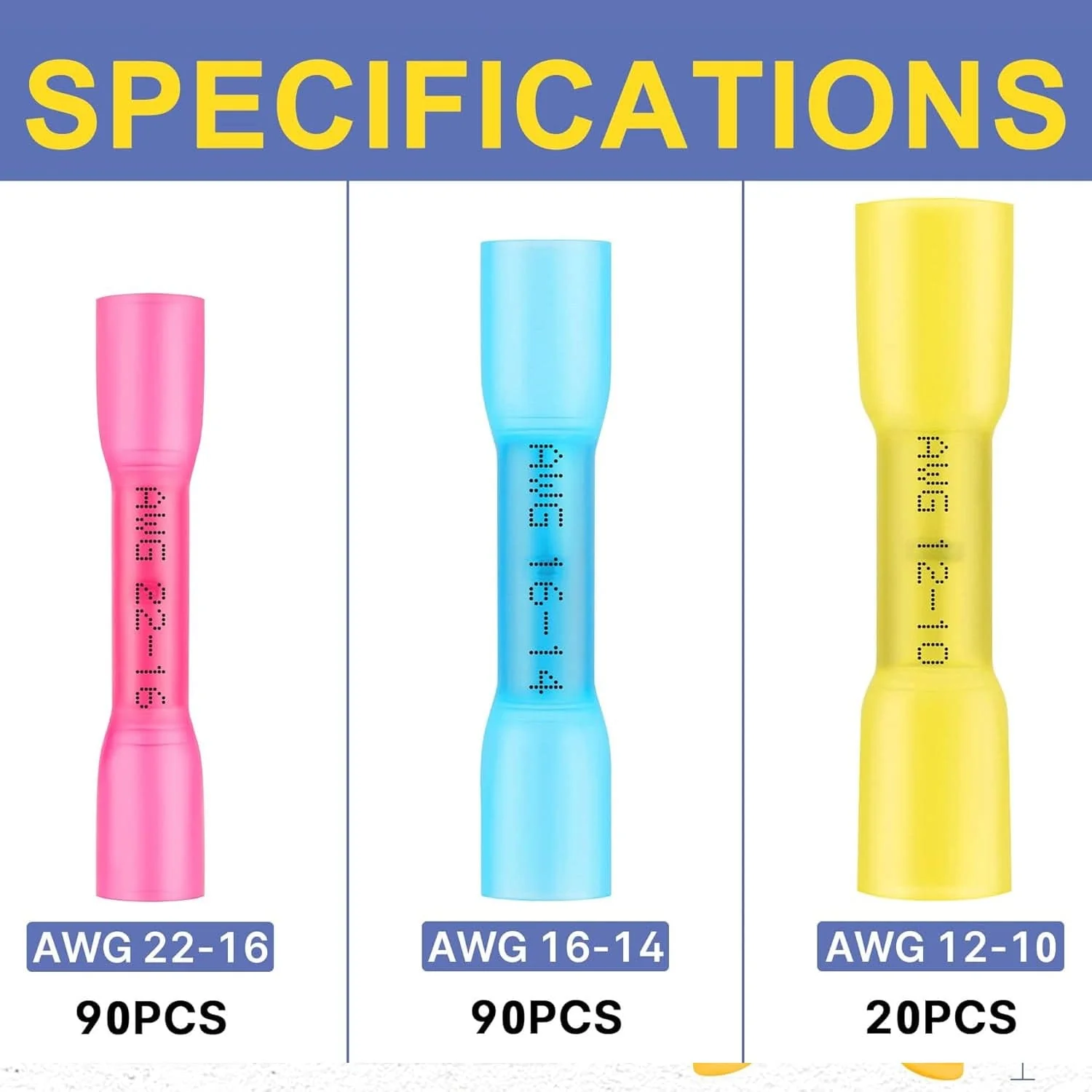 200Pcs Heat Shrink Butt Connectors Kit with Crimping Tool HS-8327 with Marine Grade Heat Shrink Butt Connectors of Tinned Red Copper AWG 20-10 - RS6185 - Image 3