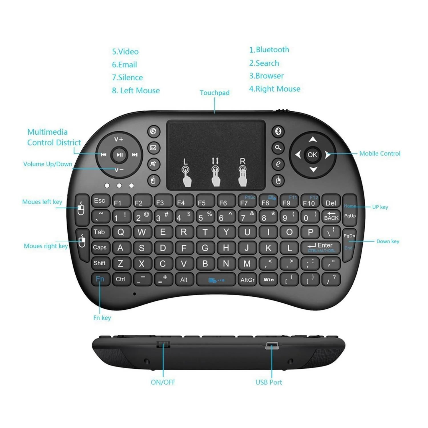 i8 Wireless Keyboard/Mouse Mini Air Mouse Mini Keyboard with Touchpad Raspberry Pi Wireless Keyboard Portable Keyboard for Raspberry Pi/Android TV - RP002 - Image 5