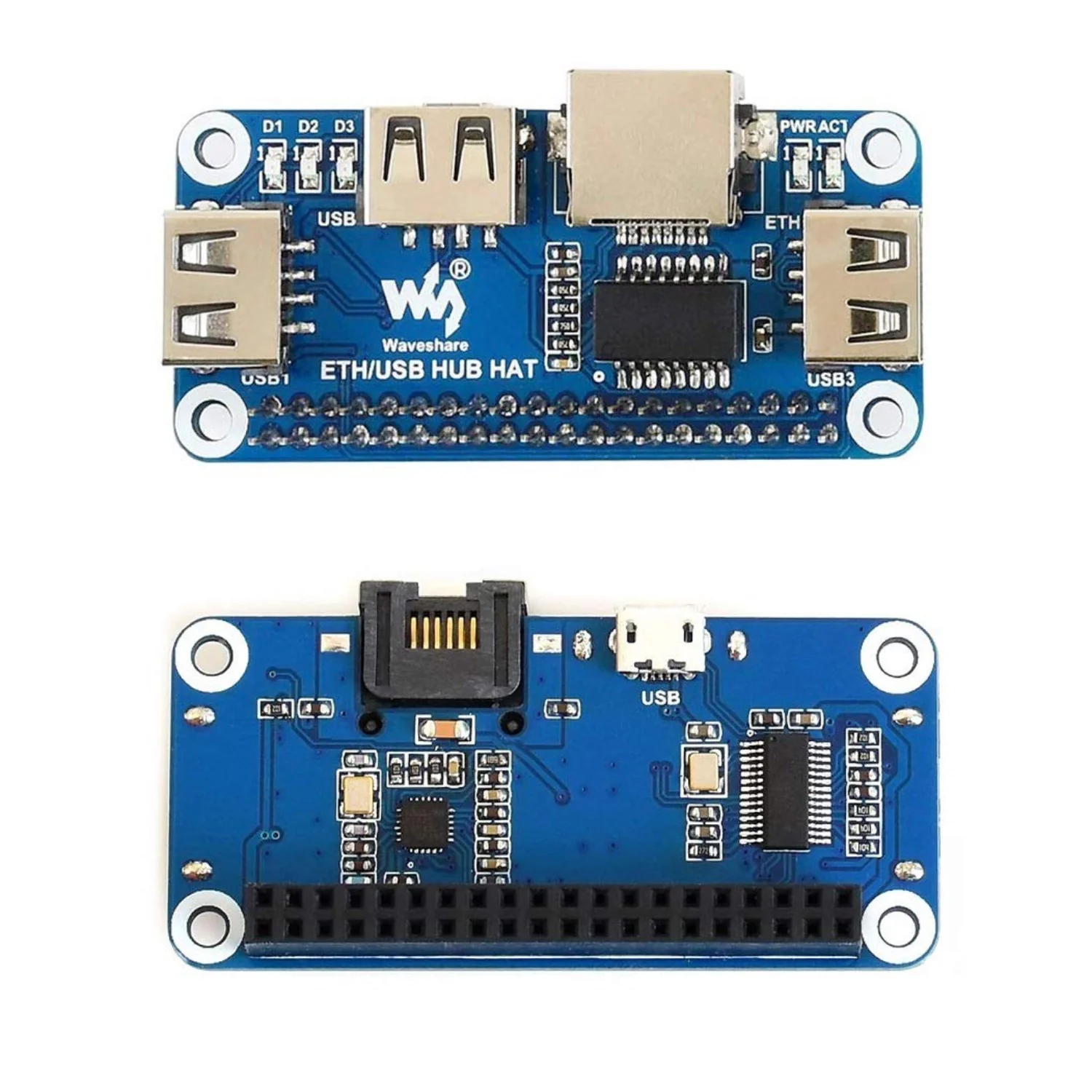 Waveshare Ethernet/USB HUB HAT Expansion Board For Raspberry Pi 3B/2B/Zero/Zero W/ WH, With 1 RJ45 Ethernet Port, 3 USB Ports - RS2408 - Image 3