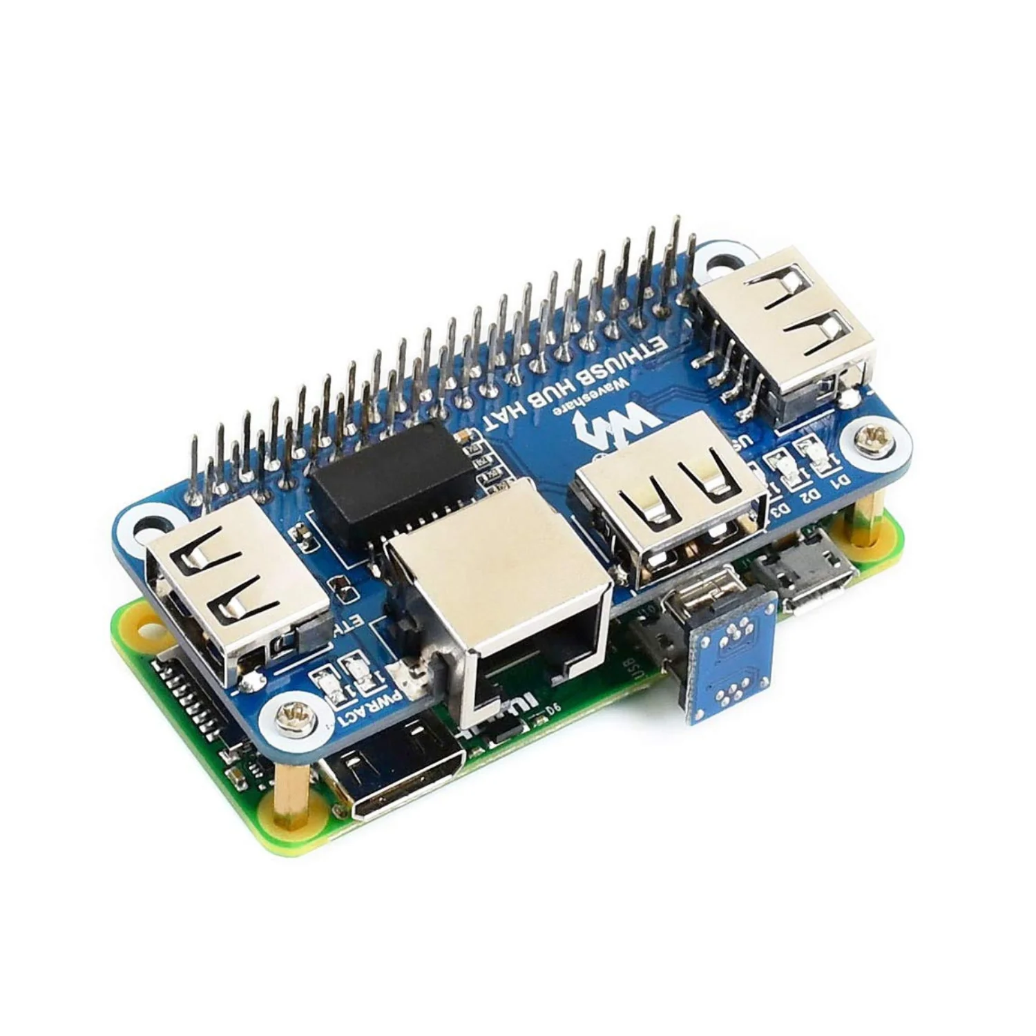 Waveshare Ethernet/USB HUB HAT Expansion Board For Raspberry Pi 3B/2B/Zero/Zero W/ WH, With 1 RJ45 Ethernet Port, 3 USB Ports - RS2408 - Image 4